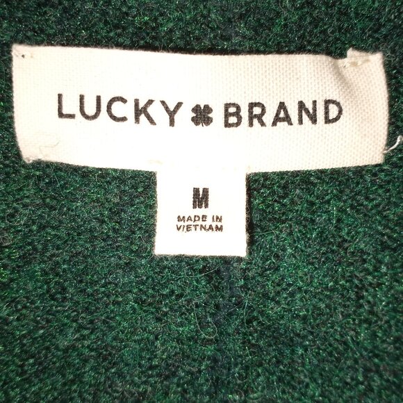 'Lucky' Vee neck L/S Sweater Size M Solid Green EUC - Picture 2 of 13
